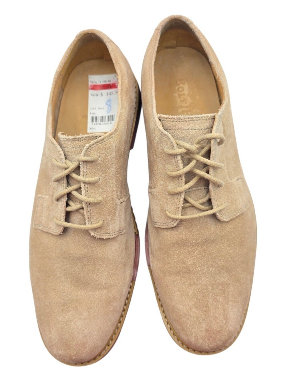 Cole Haan Great Jones Plain Toe Oxfords in Milkshake Suede Red Brick Sole Size 8 - Picture 2 of 12